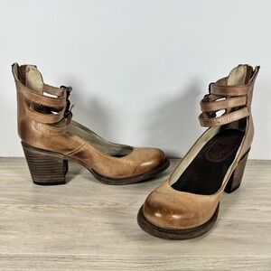 Freebird by Steven Randi Leather Ankle Strap Block Heel Pump Back Zip Women's 7